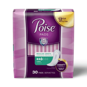 Poise Incontinence Pads for Women – 3 Drop Light Absorbency, Regular Length (30 Count)