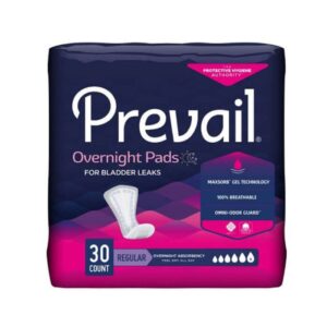Prevail Overnight Incontinent Pads for Women – Long Length (16”), Heavy Absorbency, 30 Count