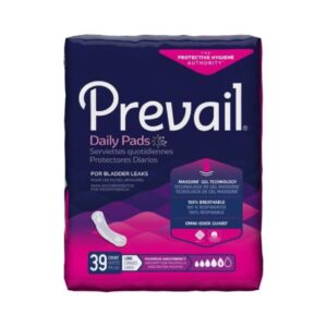Prevail Incontinent Pads for Women – Maximum Absorbency, Long Length (13"), 39 Count