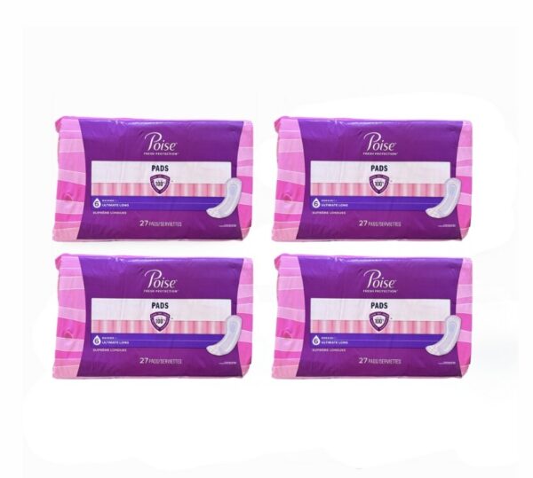 Poise Incontinence Pads for Women – 6 Drop Maximum Absorbency, Long Length (108 Pads)