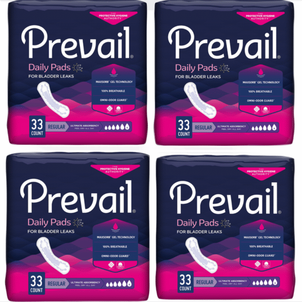 Prevail Incontinent Pads for Women – Ultimate Absorbency, Long Length (16"), 132 Count