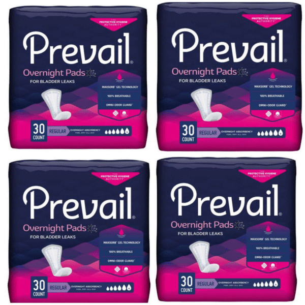 Prevail Overnight Incontinent Pads for Women – Long Length (16”), Heavy Absorbency, 120 Count