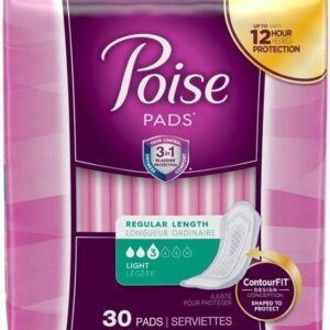 Poise Incontinence Pads for Women – 2 Drop Light Absorbency, Regular Length (208 Count)
