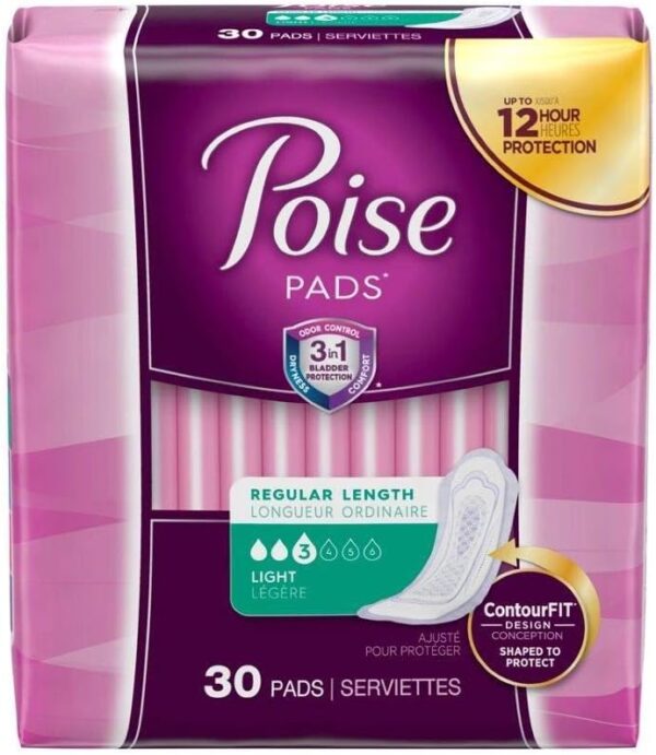 Poise Incontinence Pads for Women – 2 Drop Light Absorbency, Regular Length (26 Count)