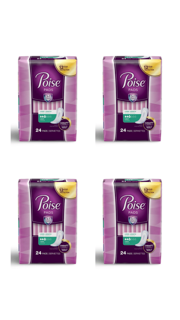 Poise Incontinence Pads for Women – 3 Drop Light Absorbency, Long Length (96 Count)