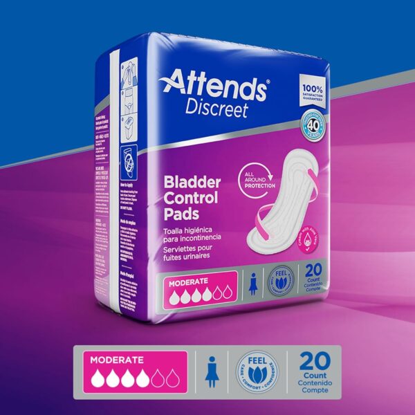 Attends Discreet Moderate Bladder Control Pads – 10.5" Length, 20 Count - Image 5