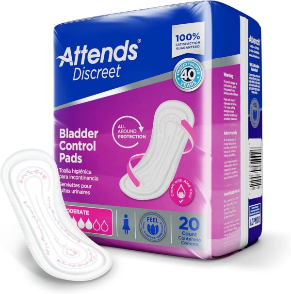 Attends Discreet Moderate Bladder Control Pads – 10.5" Length, 20 Count - Image 2