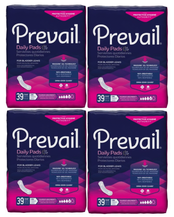 Prevail Incontinent Pads for Women – Maximum Absorbency, Long Length (13"), 156 Count